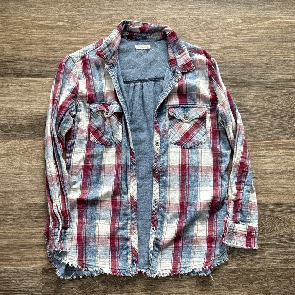 Sneak Peek Blue & Red Plaid Casual Button-Down Shirt